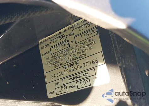 1987 Jaguar Xj6 Sovereign z USA, uszkodzony, nr VIN SAJCL1246HC470166